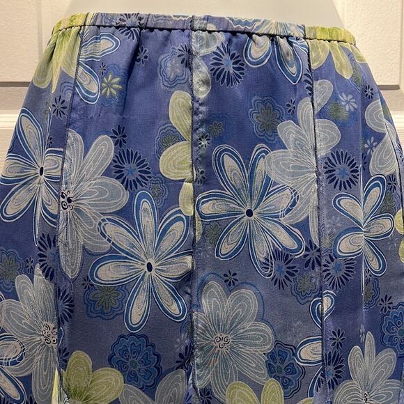 S.L.B. 100% Silk Blue & Green Pull On Skirt Size Small - Picture 3 of 10